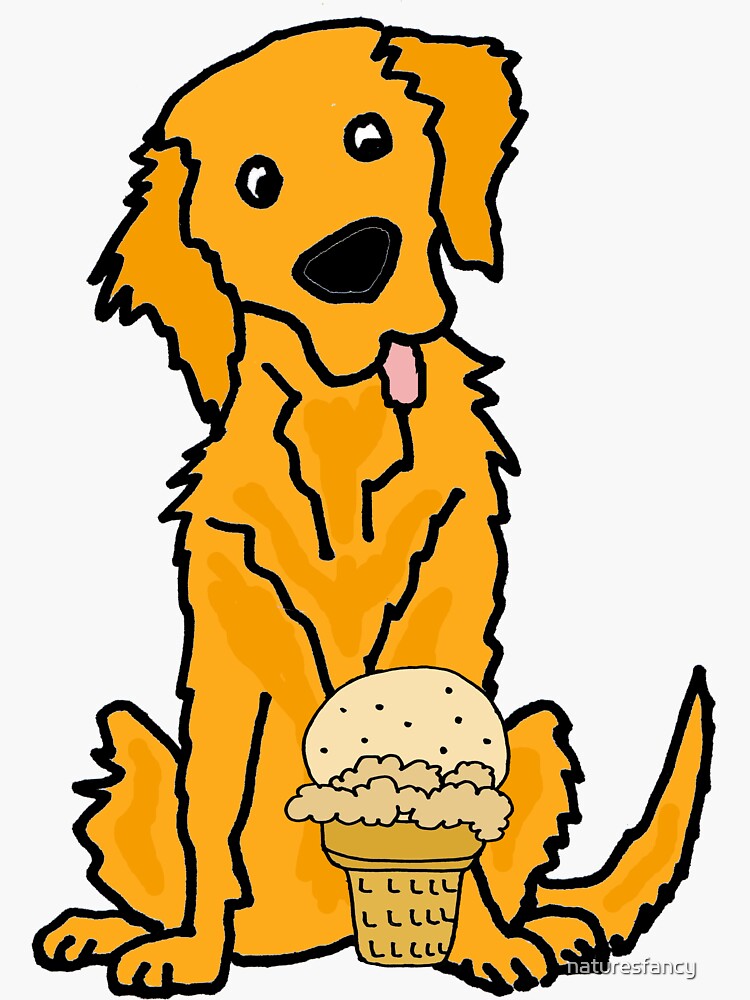 "Cute Golden Retriever Dog Eating Ice Cream" Sticker by naturesfancy