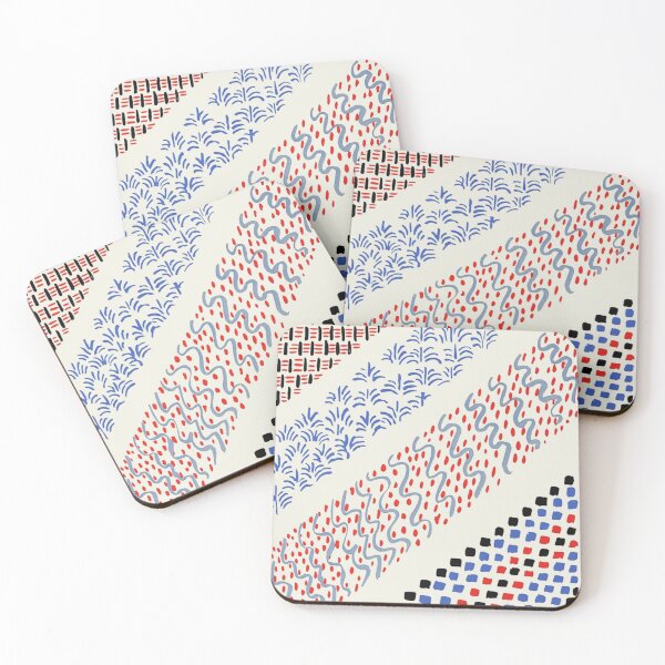 Item preview, RED BLUE BLACK DOTS ,WHITE STRIPES ,LINES, ABSTRACT GEOMETRIC ART DECO MOTIFS  designed and sold by BulganLumini.