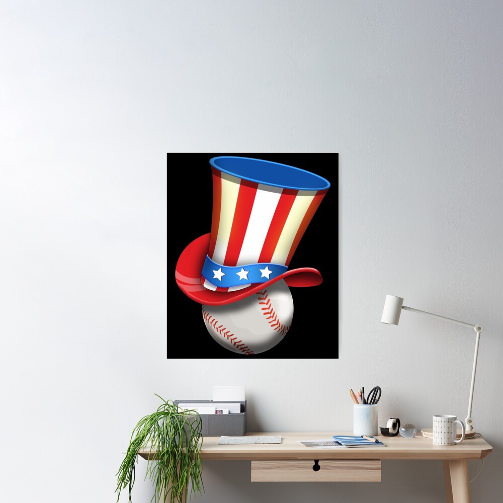 Baseball Wall Poster Patriotic Baseball 4th Of July USA American Flag Wall  Art Print Poster Home Decor (24″ × 36″)