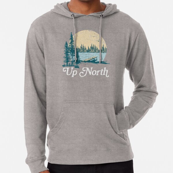 Vintage Up North Lake, Teal and White Lightweight Hoodie