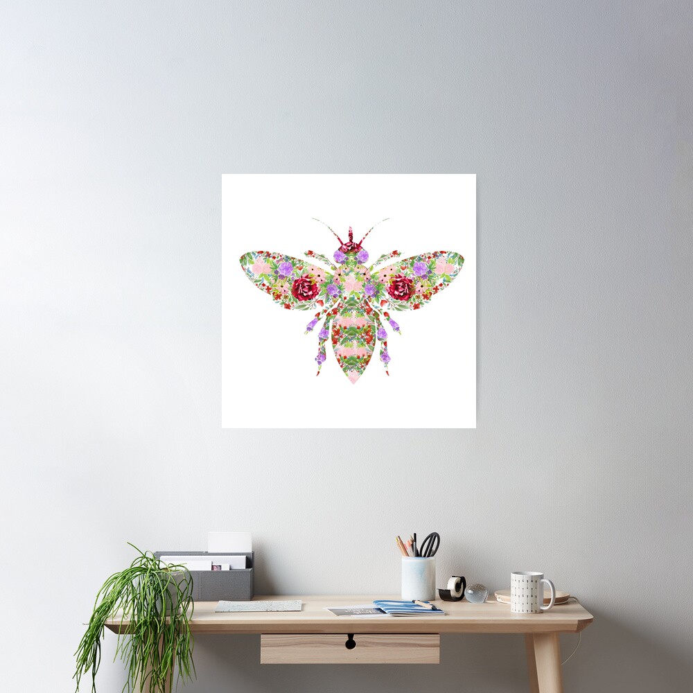 Floral Worker Bee Poster