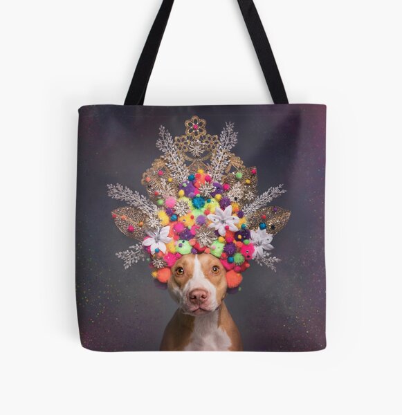 Pit Bull Flower Power, Frida All Over Print Tote Bag