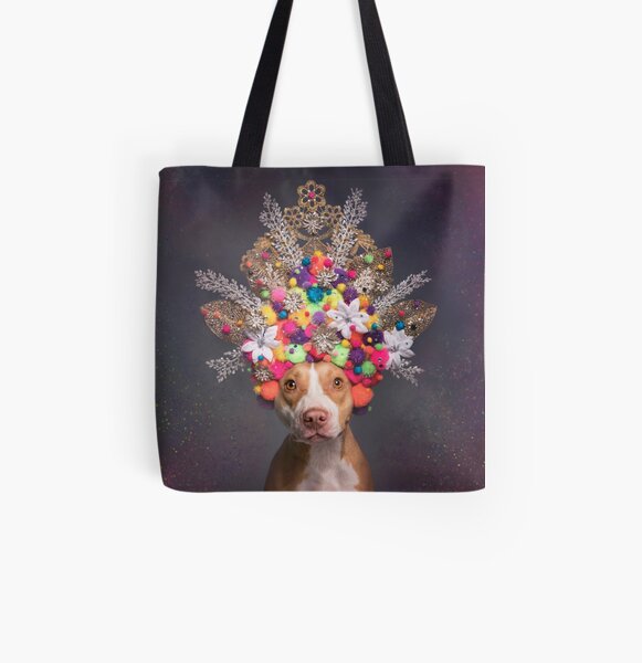 Pit Bull Flower Power, Frida All Over Print Tote Bag