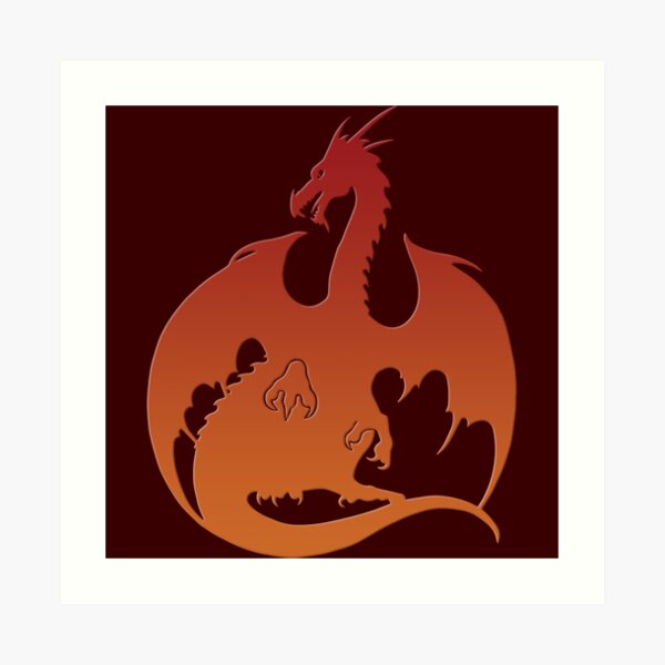 Red Orange Dragon Silhouette Art Print