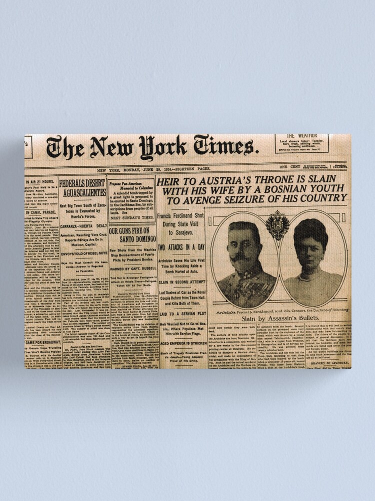 Alternate view of Newspaper article on the assassination of Archduke Franz Ferdinand. Old Newspaper, 28th June 1914, #OldNewspaper #Newspaper Canvas Print