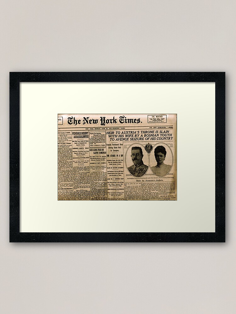 Alternate view of Newspaper article on the assassination of Archduke Franz Ferdinand. Old Newspaper, 28th June 1914, #OldNewspaper #Newspaper Framed Art Print