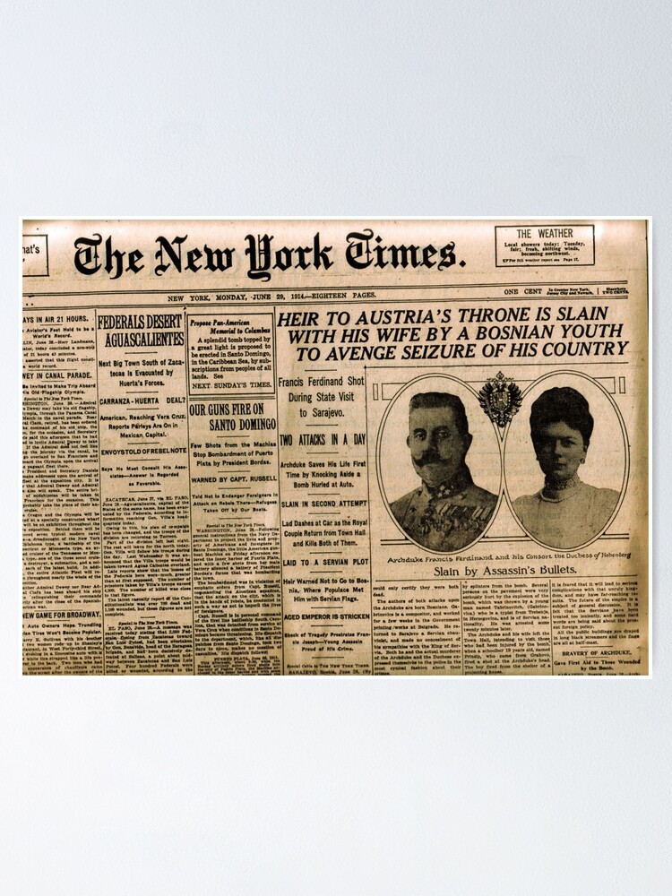 Alternate view of Newspaper article on the assassination of Archduke Franz Ferdinand. Old Newspaper, 28th June 1914, #OldNewspaper #Newspaper Poster