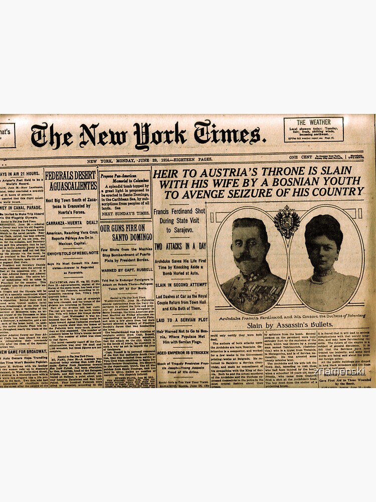 Newspaper article on the assassination of Archduke Franz Ferdinand. Old Newspaper, 28th June 1914, #OldNewspaper #Newspaper by znamenski