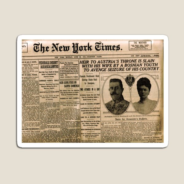 Newspaper article on the assassination of Archduke Franz Ferdinand. Old Newspaper, 28th June 1914, #OldNewspaper #Newspaper Magnet