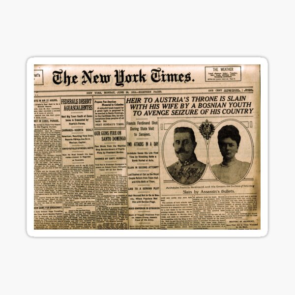 Newspaper article on the assassination of Archduke Franz Ferdinand. Old Newspaper, 28th June 1914, #OldNewspaper #Newspaper Sticker