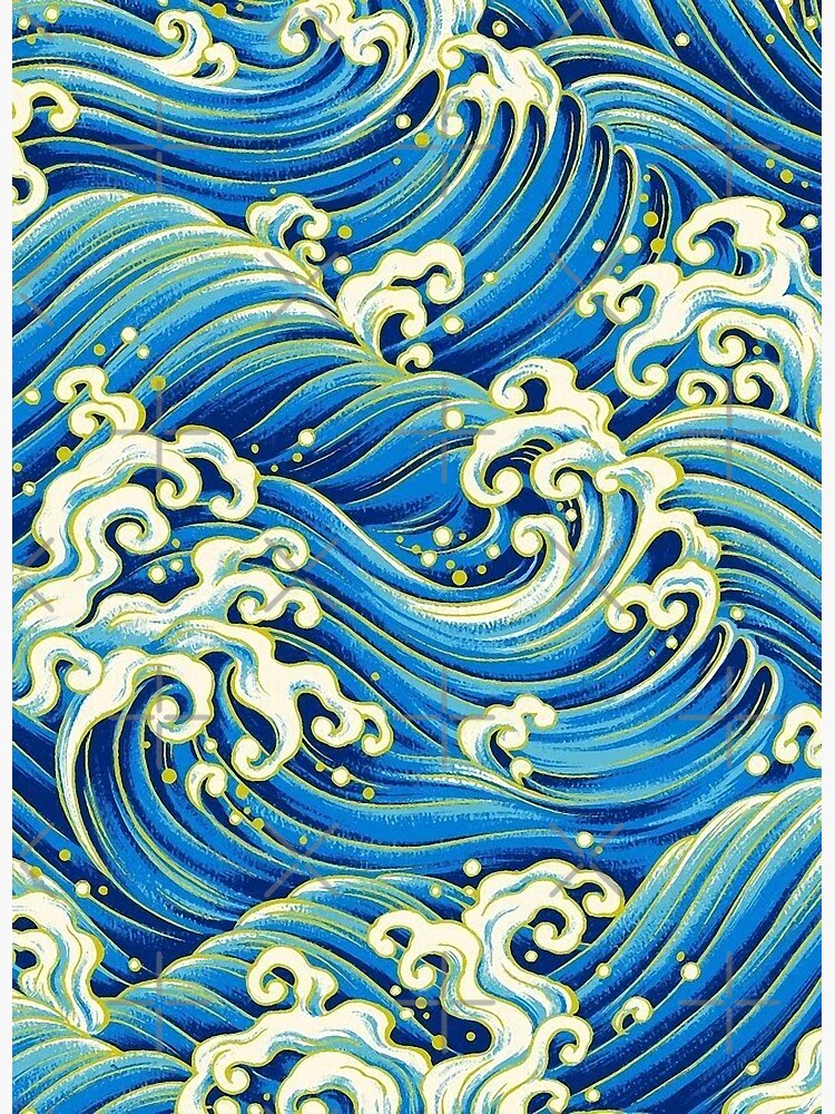OCEAN WAVES Antique Blue White Japanese Pattern OCEAN WAVES Antique Blue White Japanese Pattern
