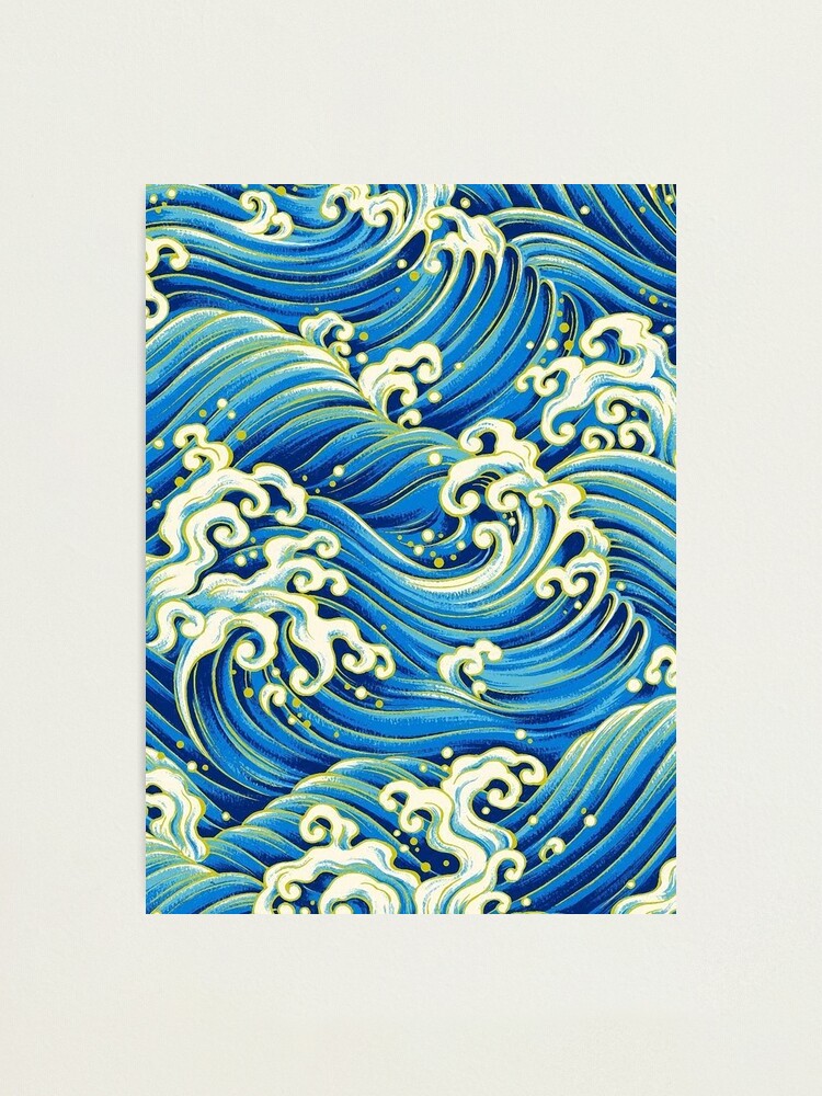 OCEAN WAVES Antique Blue White Japanese Pattern