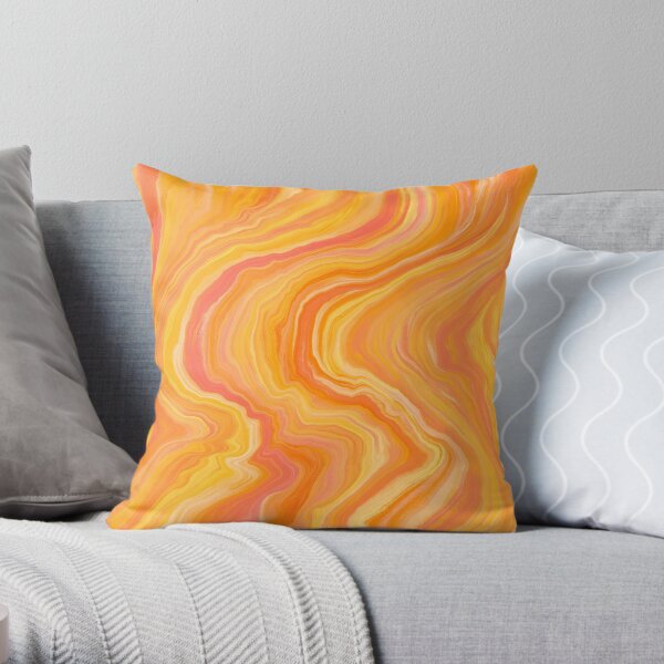 Orange Yellow Citrus Waves Abstract Painting Throw Pillow