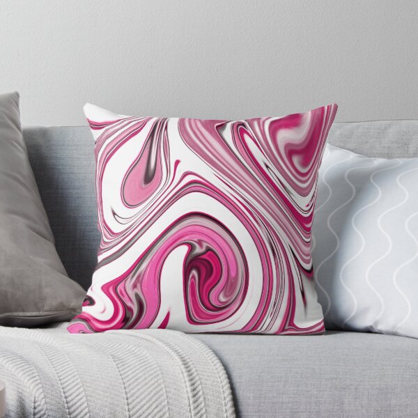 Magenta and White Abstract Wavy Swirls Throw Pillow