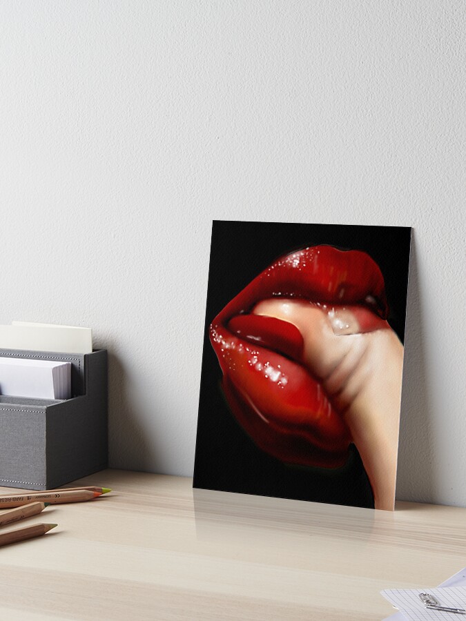 Painted lips on black background Canvas Print for Sale by