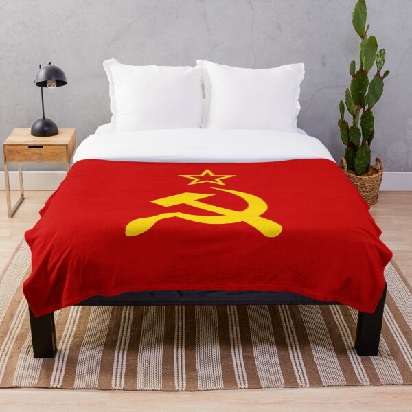 USSR Hammer and Sickle CCCP retro Russian Soviet Flag Throw Blanket