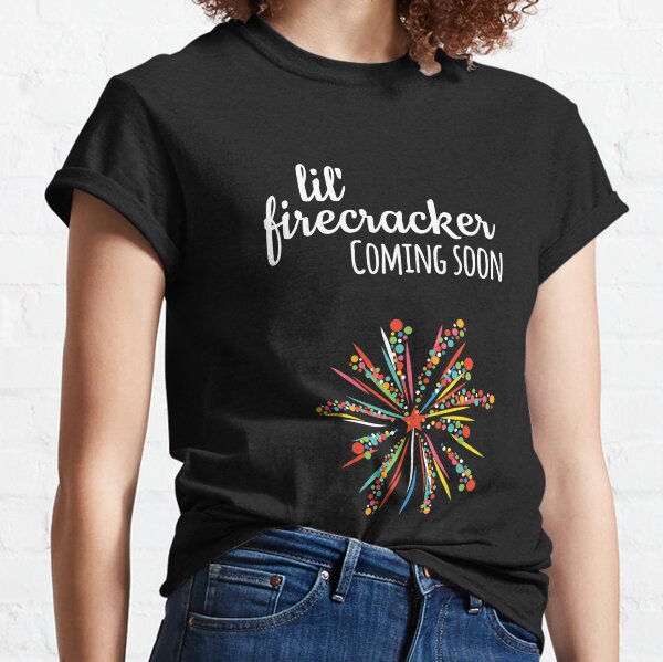 A Little Firecracker is On The Way 4th of July Pregnancy Announcement Shirt  for Women Women's T-Shirt Black at  Women's Clothing store