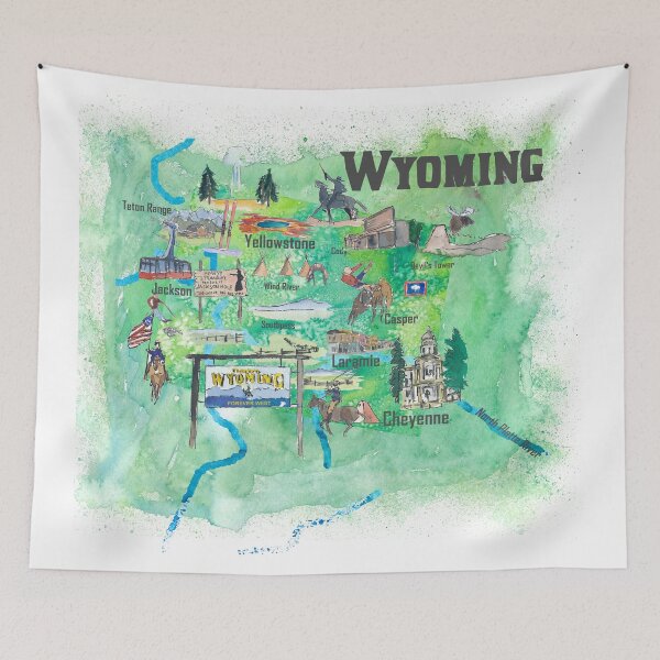Item preview, USA Wyoming Illustrated Travel Poster Favorite Ticket Tourist Highlights designed and sold by artshop77.