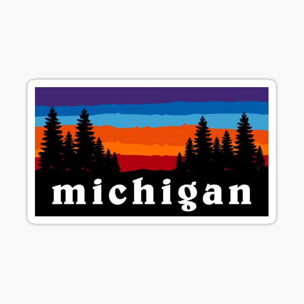 Michigan Forest Camping Ski Snowboard Hiking Mountain Great Lakes Sunset Gift Ideas Sticker
