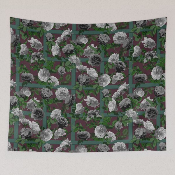 Item preview, Rose Vines on Lattice Pattern - Black Grey Burgundy designed and sold by WickedRefined - Nicole Demereckis.