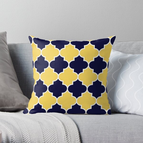 Quatrefoil Mustard Yellow Navy Blue Throw Pillow