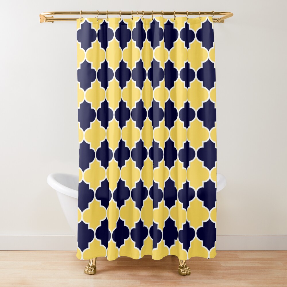 Navy blue and yellow shower clearance curtain