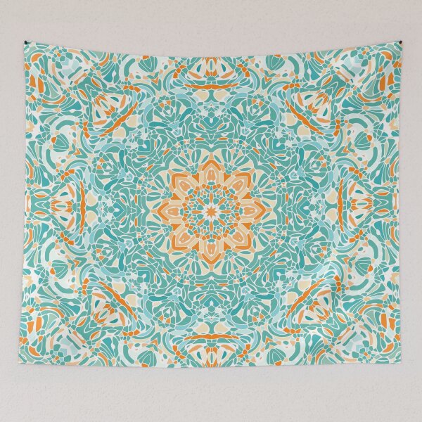 Item preview, Orange and Turquoise Floral Mandala designed and sold by Kelly Dietrich Mandala & Fractal Art.