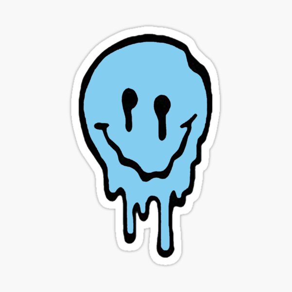 Trippy Light Blue Smiley Face Sticker By Leilasayan Redbubble