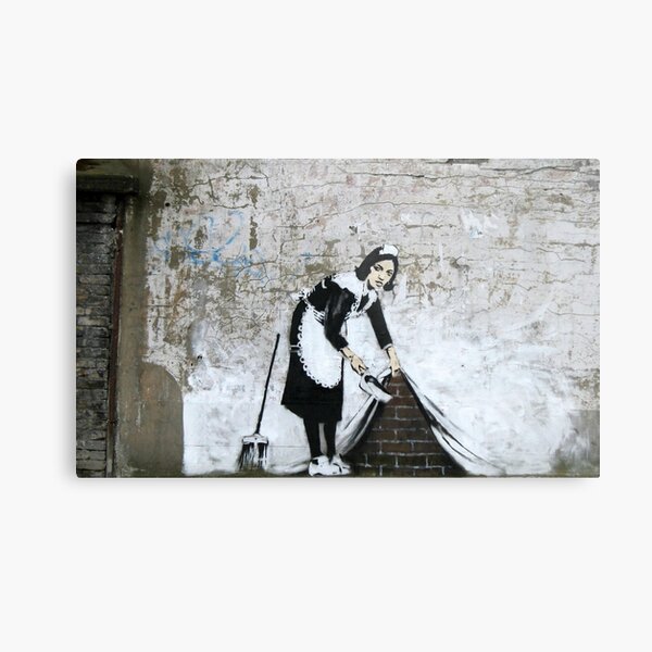 Banksy, Cleaning Lady (swept Under the Carpet) Artwork, Prints, Posters, Tshirts, Men, Women, Kids Metal Print