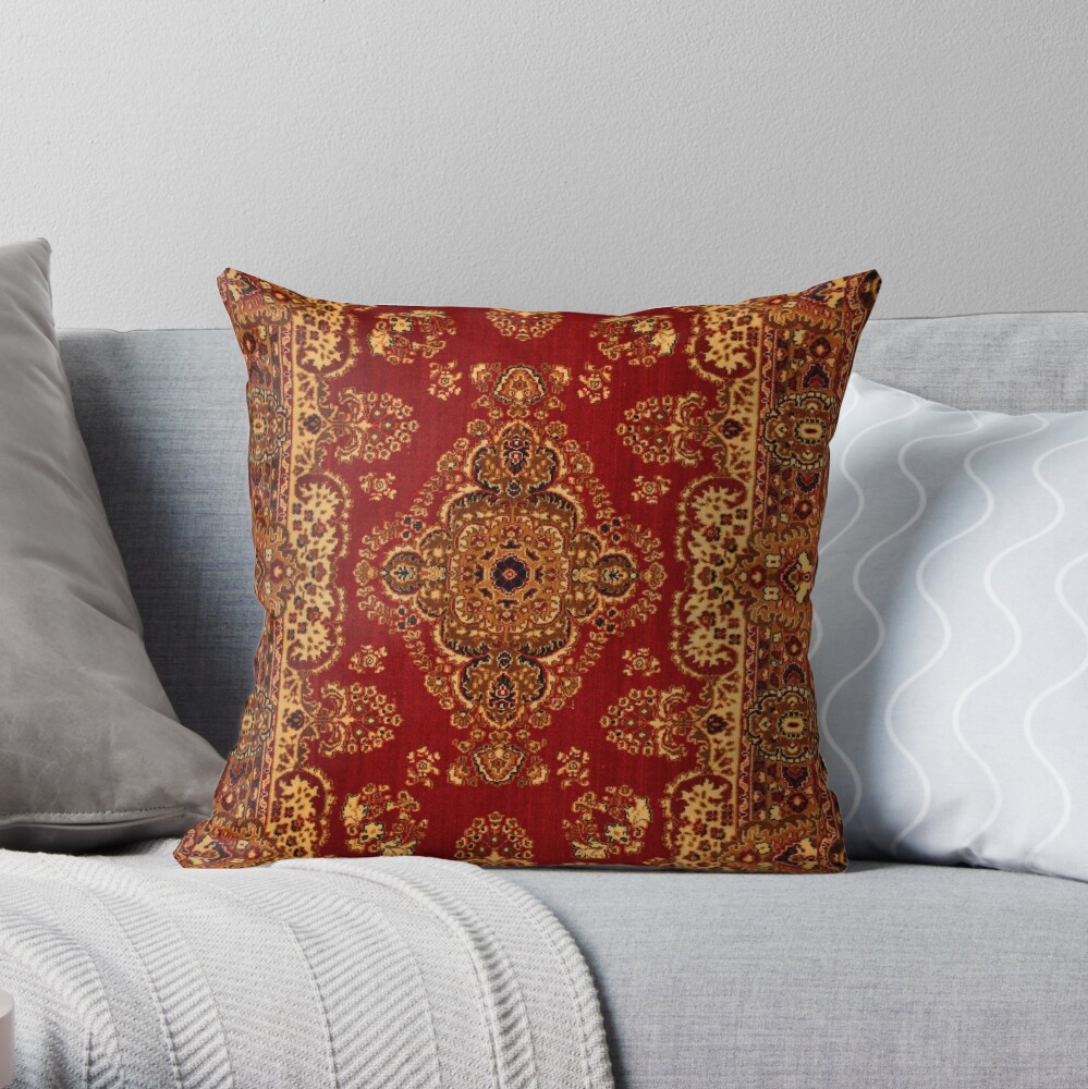 Persian Carpet - Persian Vintage Antique Carpet Nature Fine Art Throw Pillow
