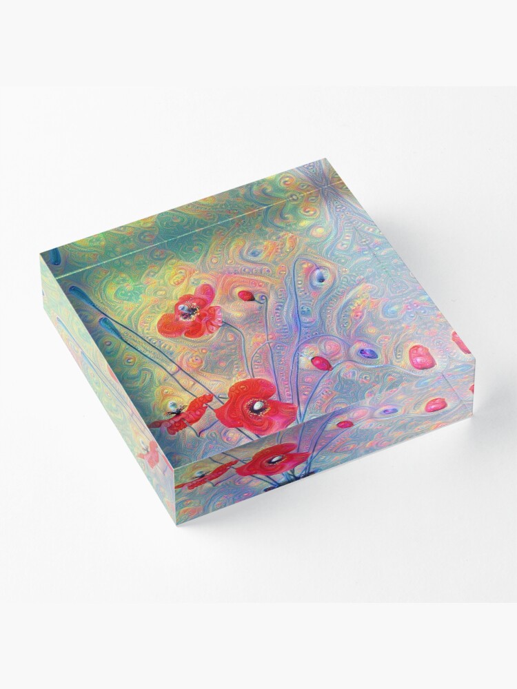 Alternate view of #Deepdreamed Poppies Acrylic Block