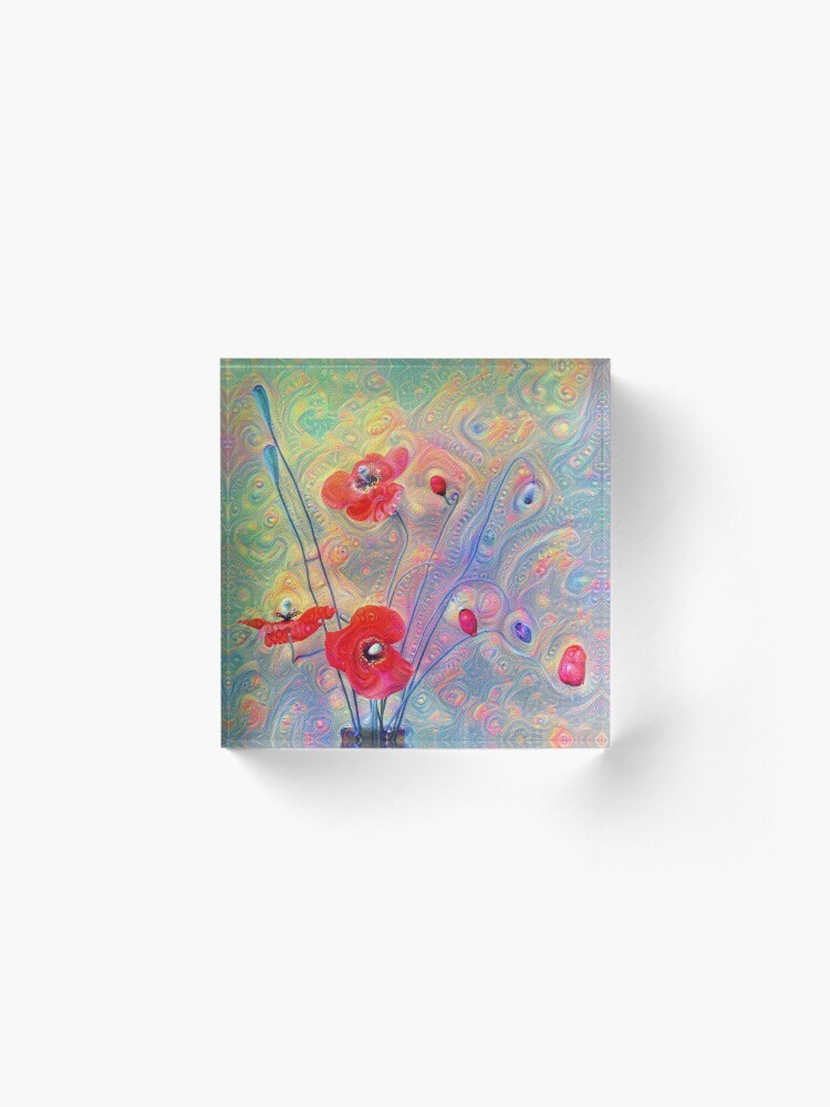 Alternate view of #Deepdreamed Poppies Acrylic Block
