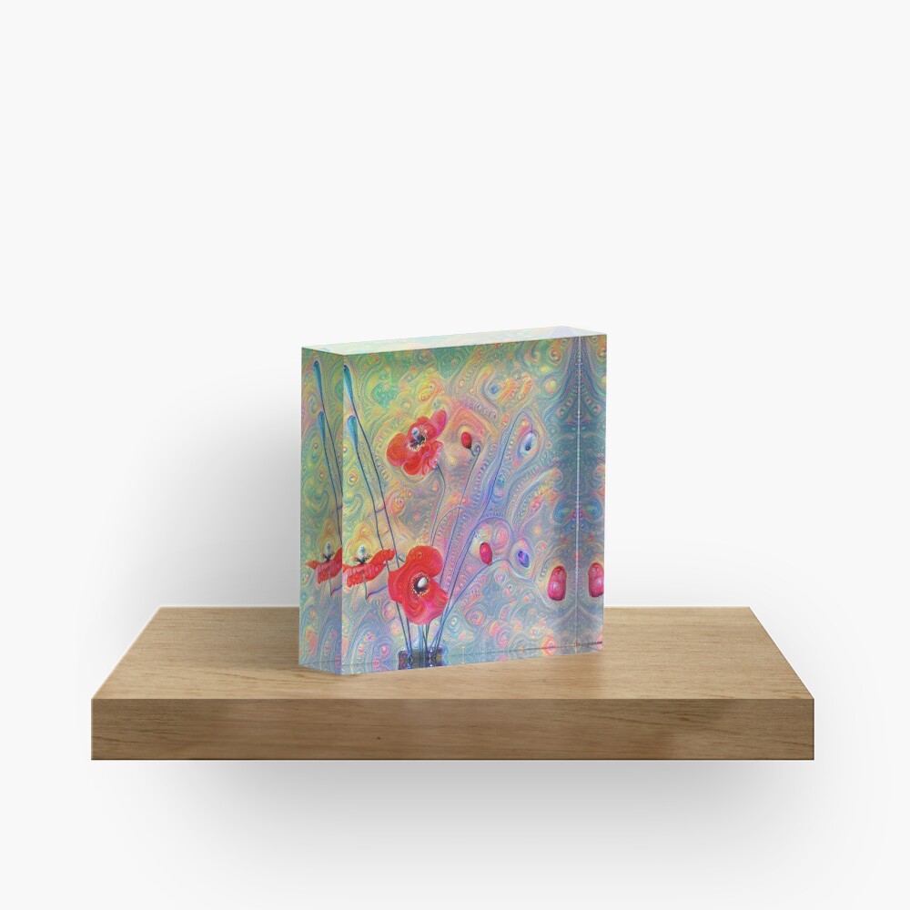#Deepdreamed Poppies Acrylic Block