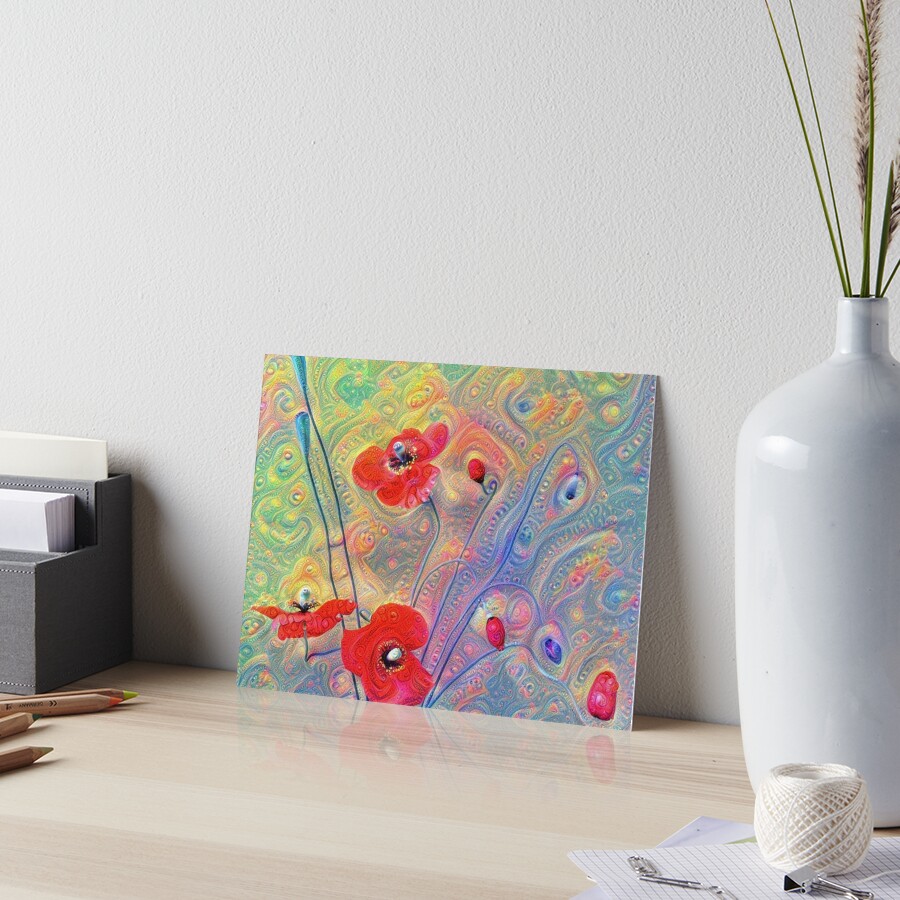 #Deepdreamed Poppies Art Board Print