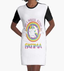 Fatima Birthday Fatima Have A Magical Birthday Unicorn Rainbow Dabbing - Dabbing Unicorn Gift For Fatima Graphic T-Shirt Dress