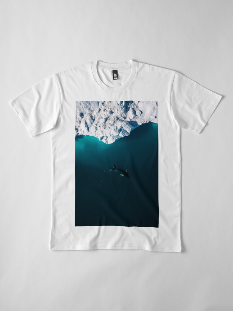 Alternate view of Aerial of a lone Humpback whale in front of an iceberg in Greenland Premium T-Shirt