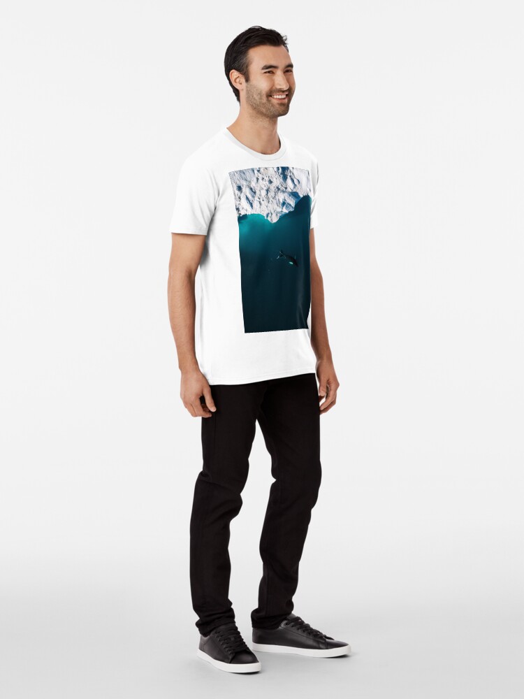 Alternate view of Aerial of a lone Humpback whale in front of an iceberg in Greenland Premium T-Shirt