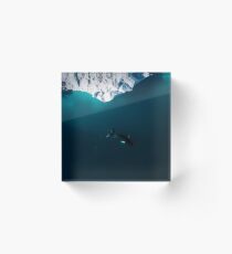 Bloque acrílico Antena de una ballena jorobada solitaria frente a un iceberg en Groenlandia