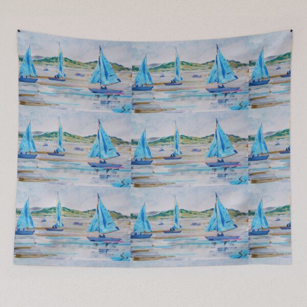 Item preview, Blue sails sail boats on the water at Exmouth painting designed and sold by MikeJory.