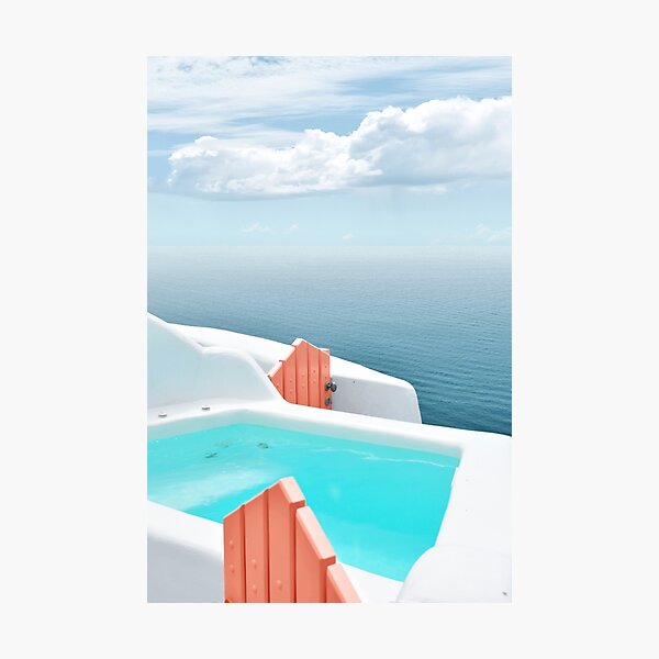 Santorini Pool with a View to the Sea Photographic Print