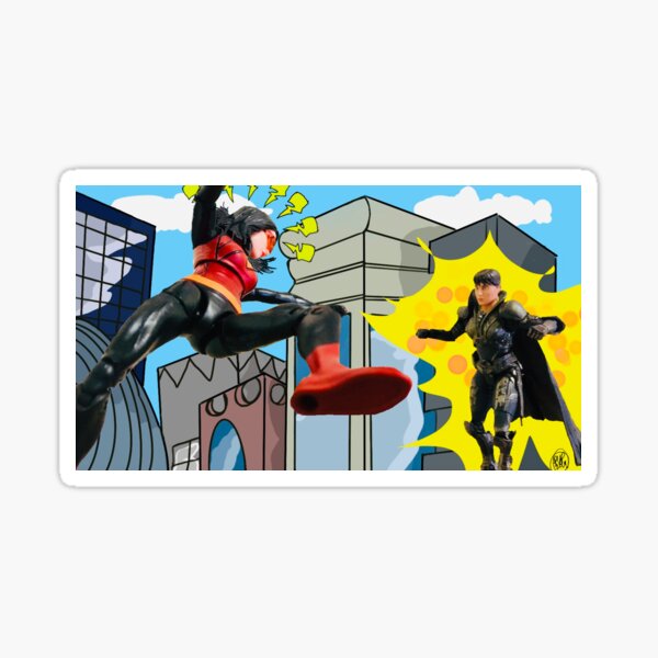 Woman Hero Vs. Woman Villain.   Action Figure Fight! Sticker