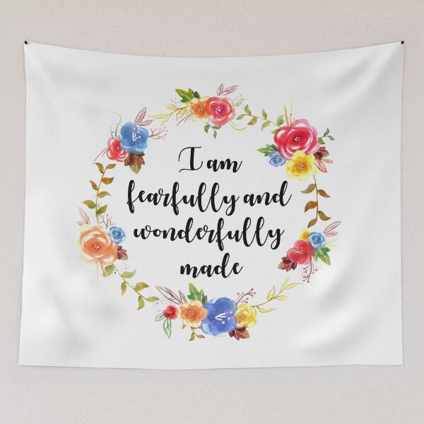 Item preview, I am Fearfully and Wonderfully Made Floral Quote Wreath designed and sold by alinabeska.