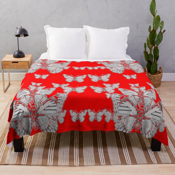 Item preview, WHITE PATTERNED MONARCH STYLE BUTTERFLIES ON RED designed and sold by sharlesart.