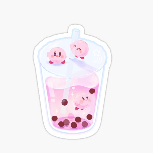 Kirby galaxy bubble tea boba star allies strawberry milk tea Sticker