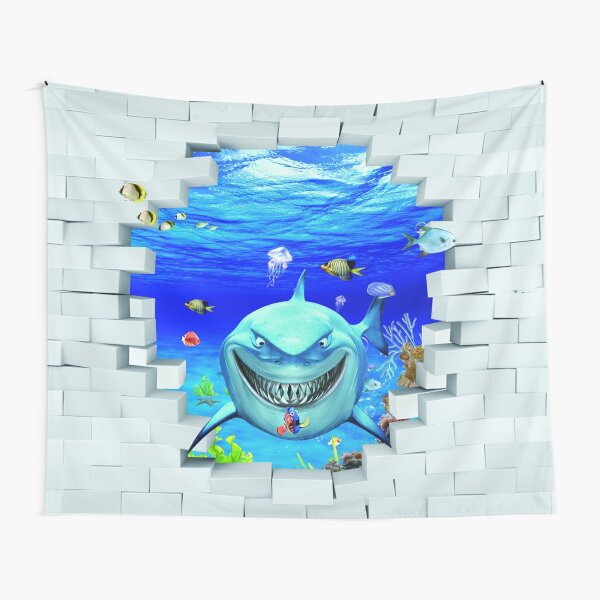 Wall mural: Shark swims out of the hole in the wall Tapestry