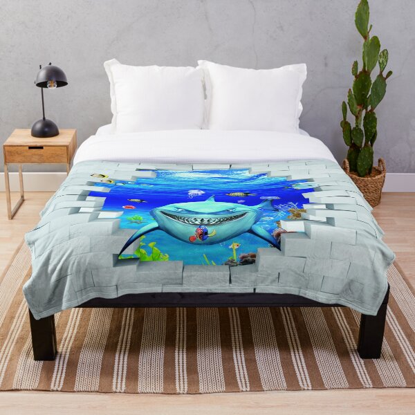 Wall mural: Shark swims out of the hole in the wall Throw Blanket