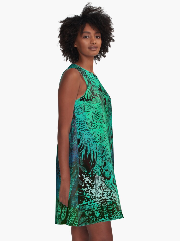 Alternate view of Turquoise Jungle A-Line Dress