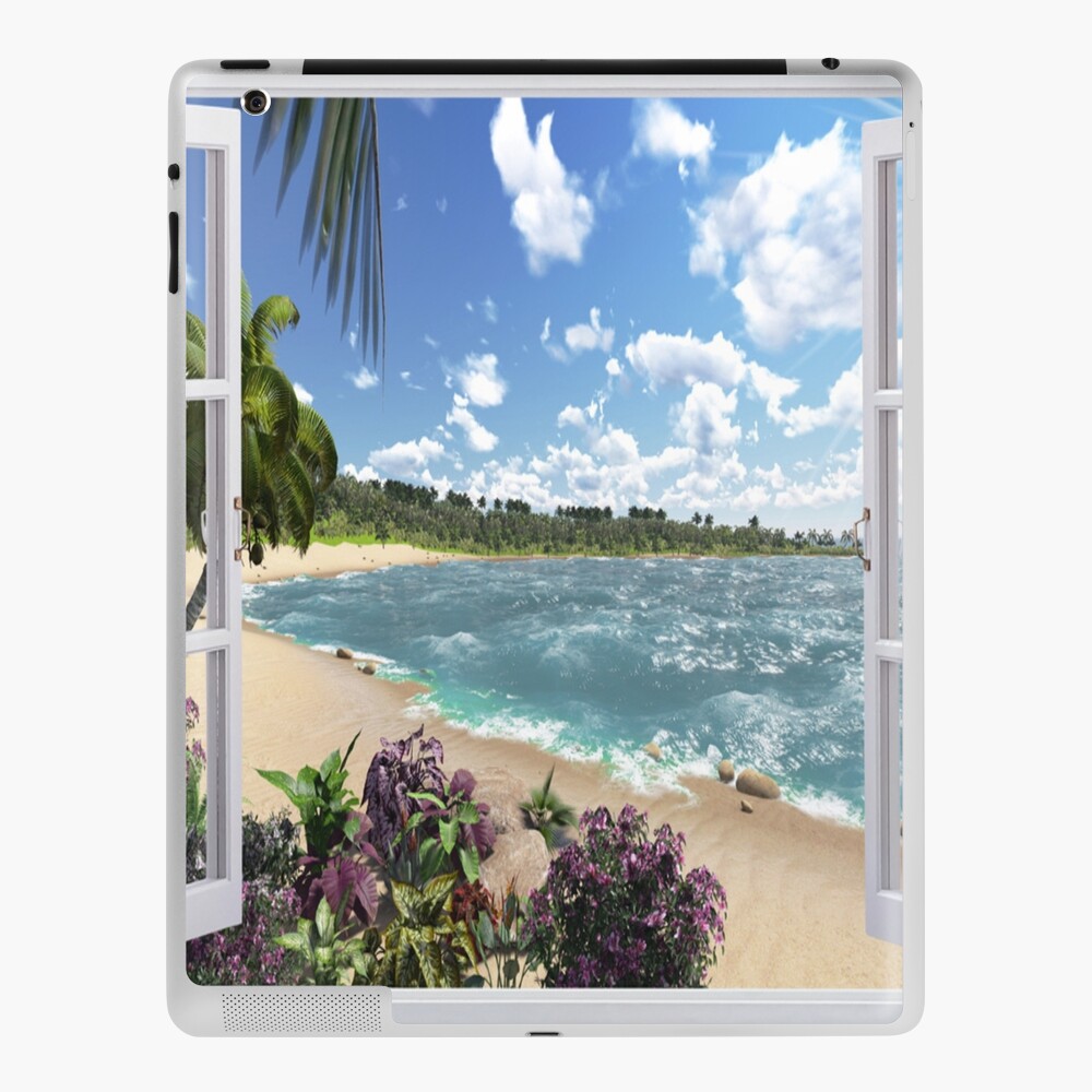 Beautiful Beach Window Views of Tropical Island, mwo,x1000,ipad_2_skin-pad,1000x1000,f8f8f8