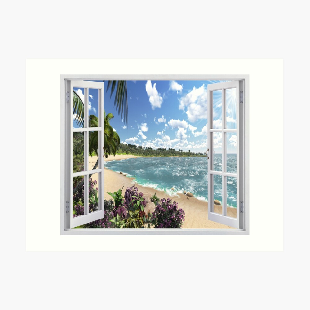 Beautiful Beach Window Views of Tropical Island, aps,840x830,small,transparent-pad,1000x1000,f8f8f8