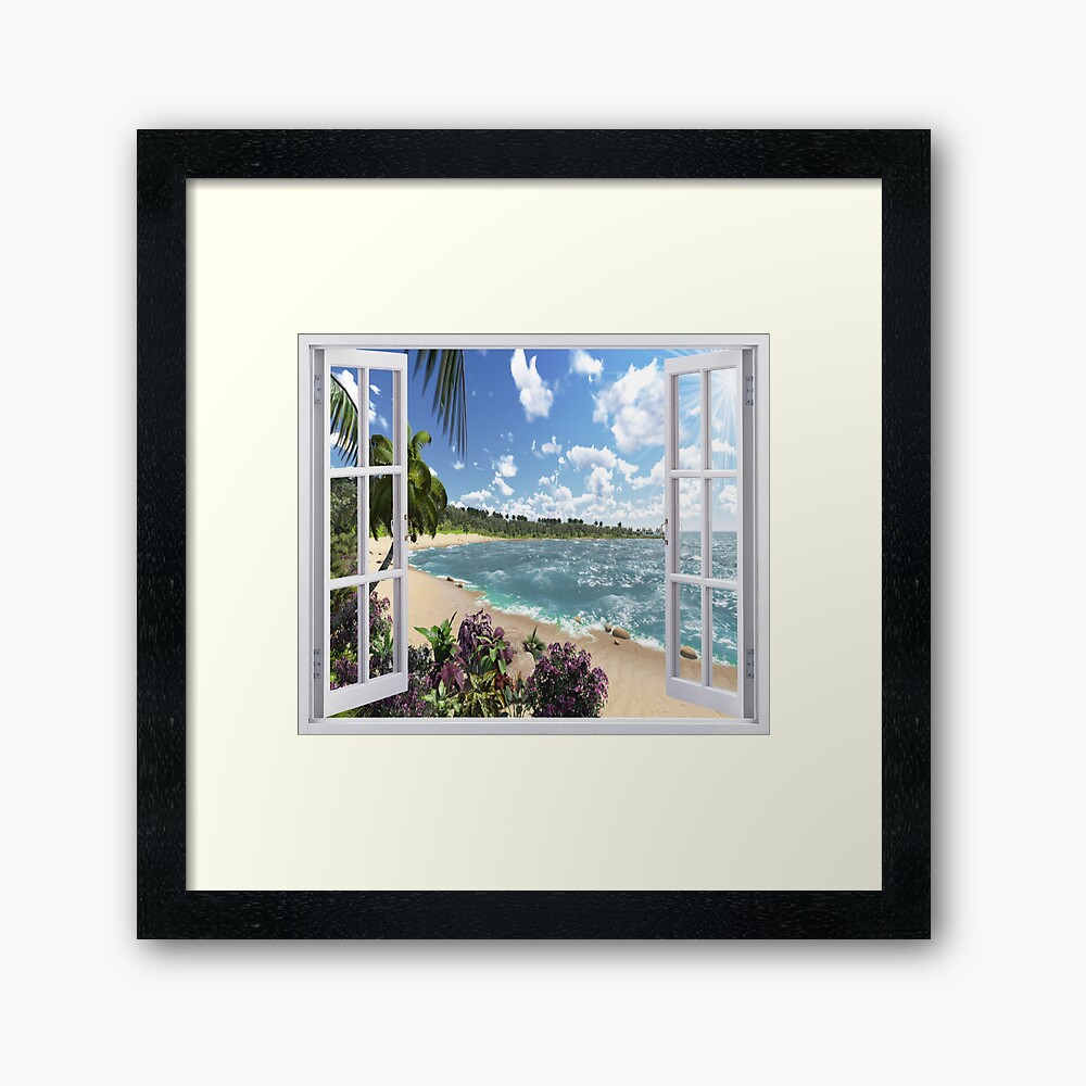 Beautiful Beach Window Views of Tropical Island, fp,840x830,black,off_white,box20,s,f8f8f8-pad,1000x1000,f8f8f8
